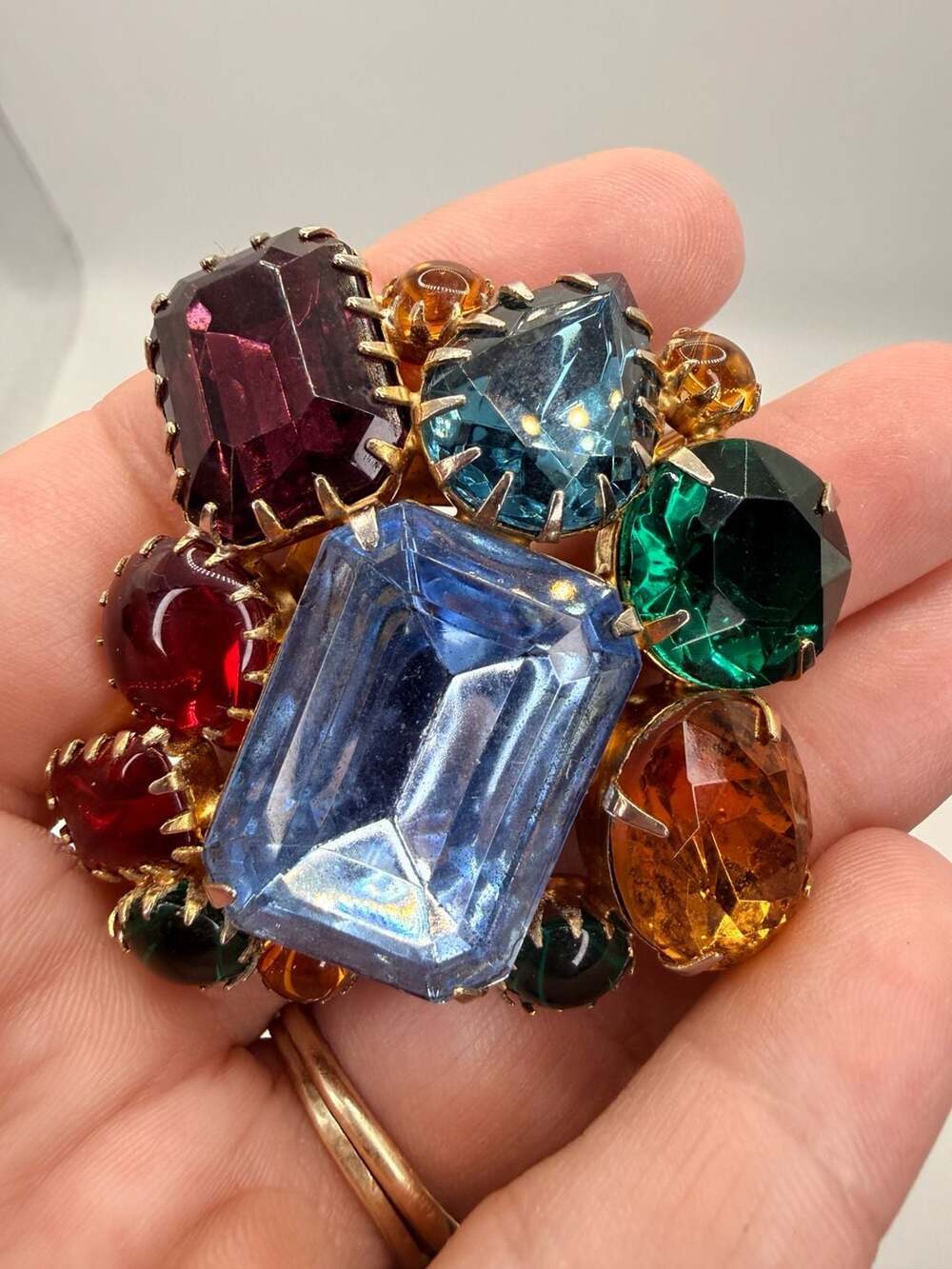 Vintage Multi-Color Rhinestone Cluster Brooch Pin